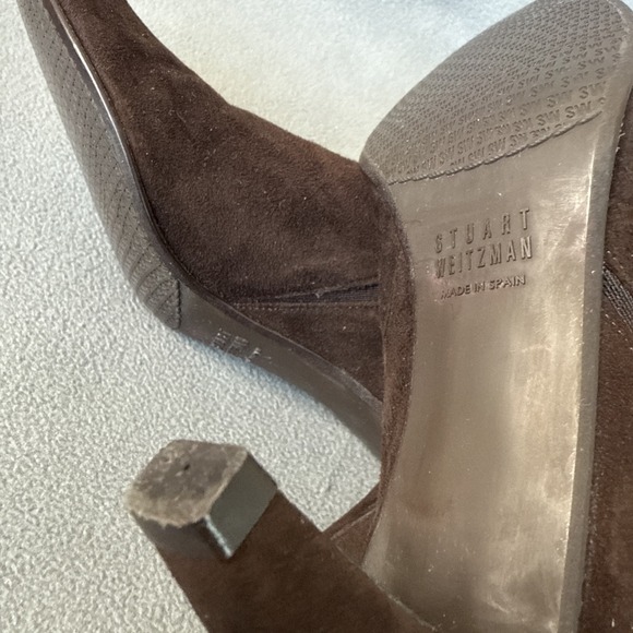 Stuart Weitzman Booties Womens 7N Brown Suede Tapered Heel Almond Toe - Picture 15 of 16